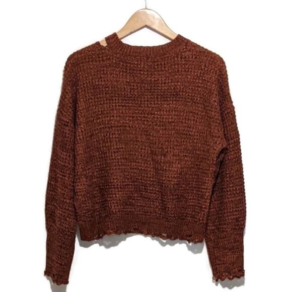 Ultra Flirt Distressed Balloon Sleeve Sweater Brown Cozy Fall Casual Style L - Picture 7 of 13
